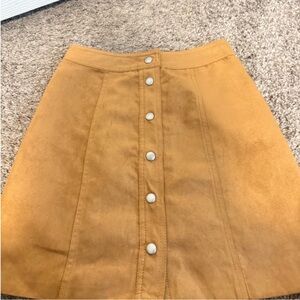 H&M Camel Button-Front A-Line Faux Suede Skirt